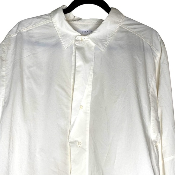 Frame Long Sleeve Asymmetrical Collar White Crisp Button Up Shirt Women’s Sz XL - Picture 3 of 9